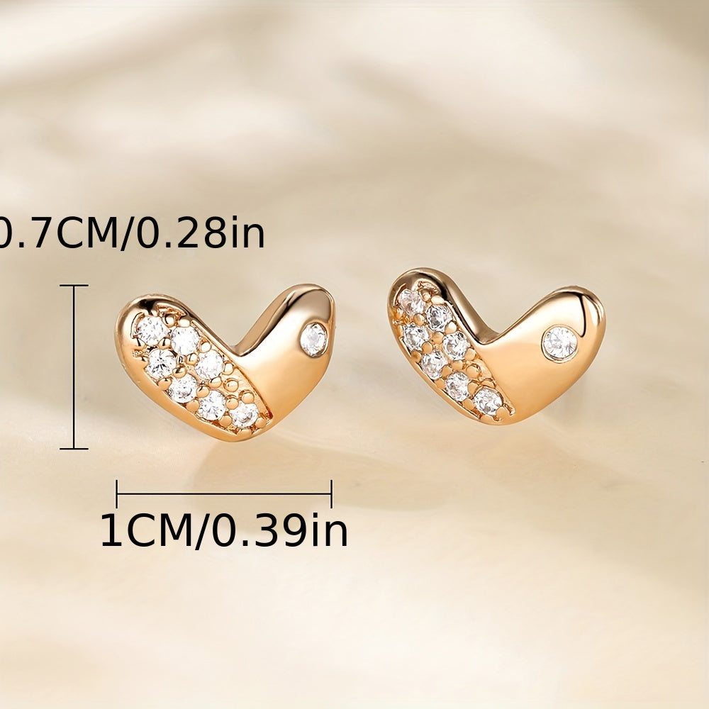 Heart Shape With Sparkling Zircon Decor Cute Stud Earrings Copper 18K Gold Plated Jewelry Exquisite Female Gift