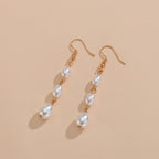 Exquisite Faux Pearl Decor Long Dangle Earrings Retro Elegant Style Plastic Jewelry Wedding Banquet Party Accessories
