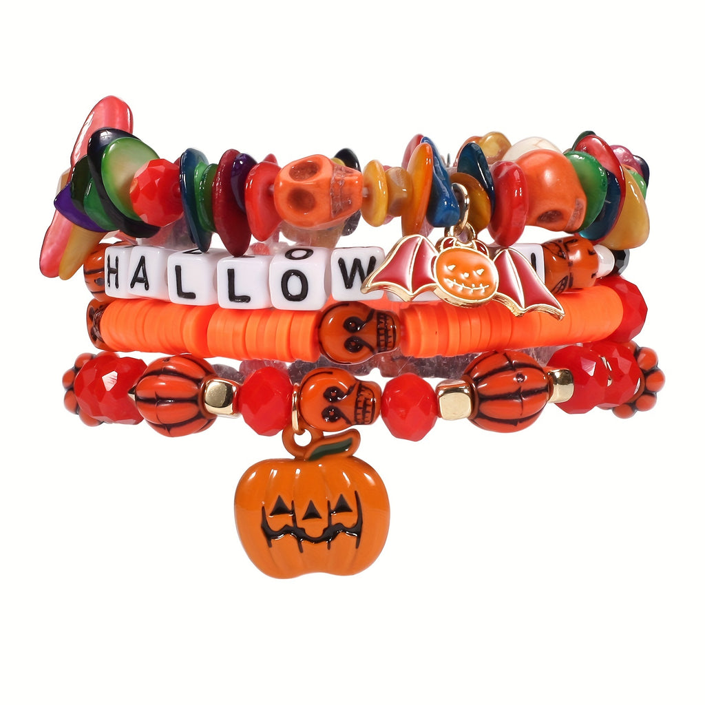 Halloween Bracelet Pumpkin Bat Ghost Skull Pendant Multilayer Beads Bracelet Party Favors