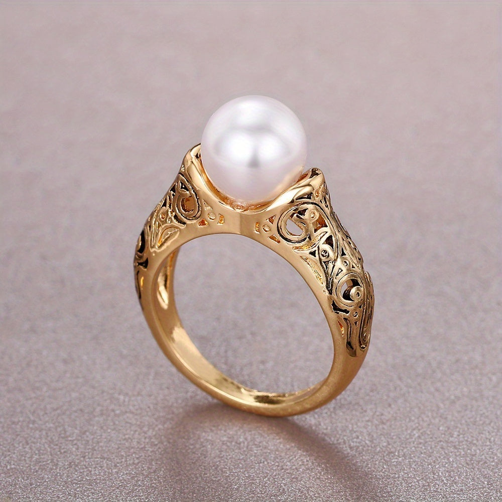 Vintage Boho Promise Ring with Faux Pearls and Elegant Copper Design - Perfect Wedding Jewelry