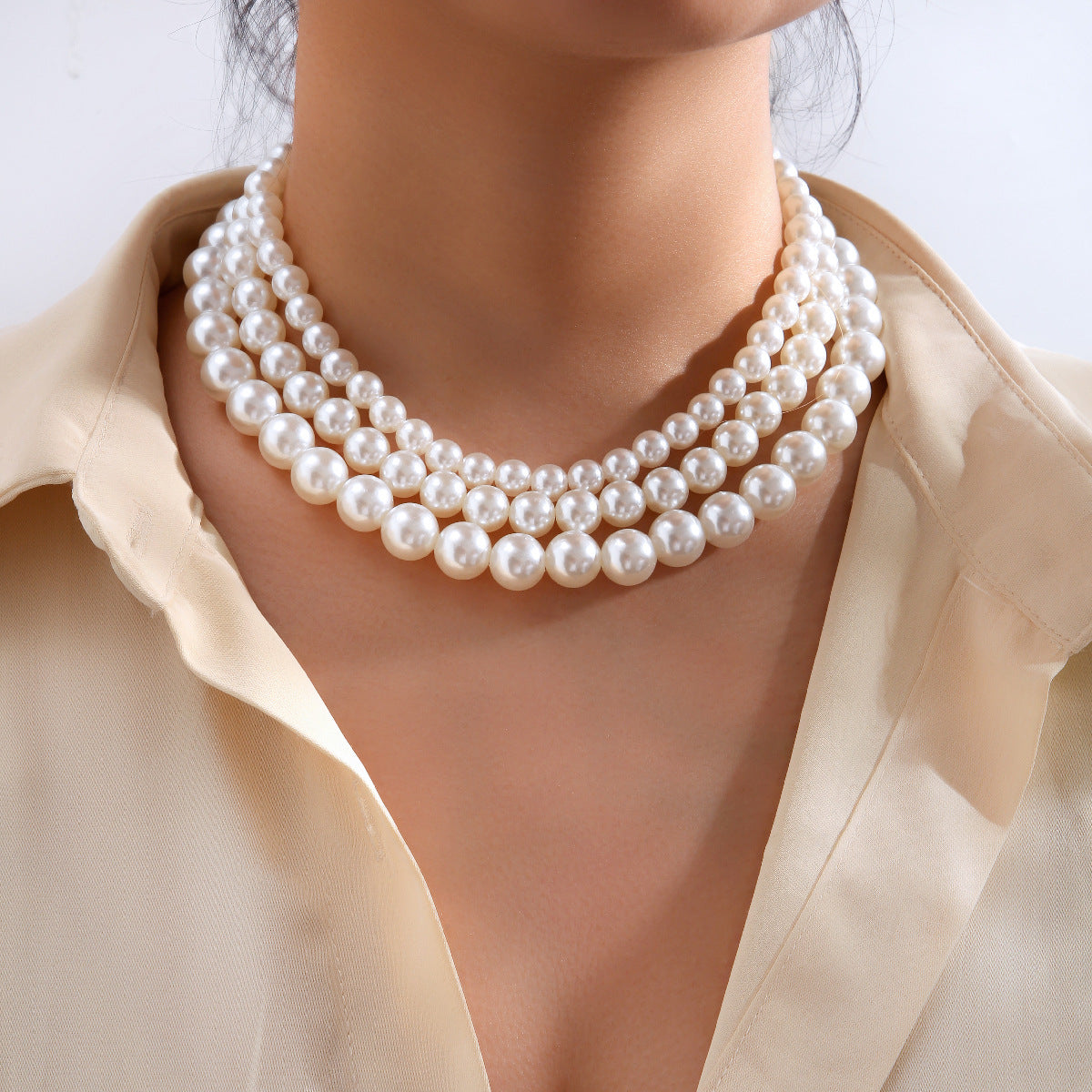 Set of 3 Elegant Imitation Pearl Clavicle Chains - Vintage Jewelry Accessories for Women