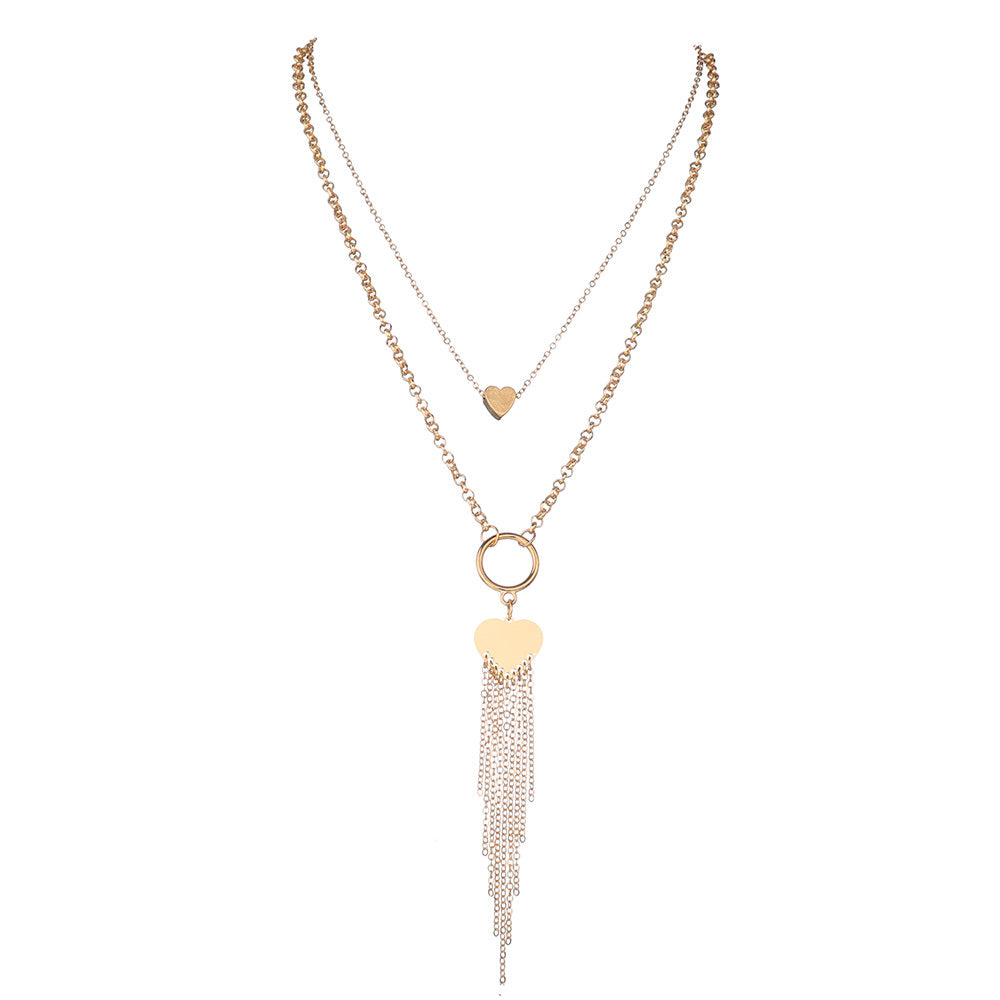 Heart Tassel Pendant Multilayer Stacking Ladies Necklace Adjustable For Women And Girls