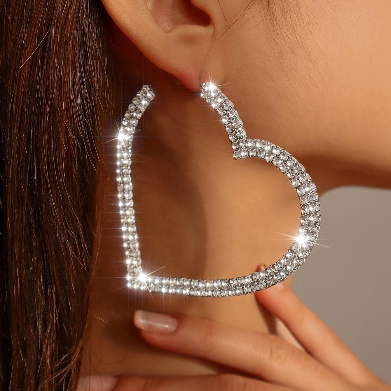 Make a Statement with Exaggerated Big Heart Rhinestone Hoop Earrings - Perfect Jewelry Gift for Women and Girls
