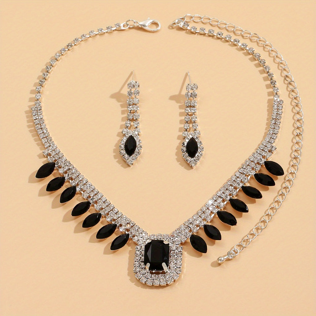 Elegant Vintage Bridal Jewelry Set - Pendant Necklace and Dangle Earrings for Banquet Dress Accessories