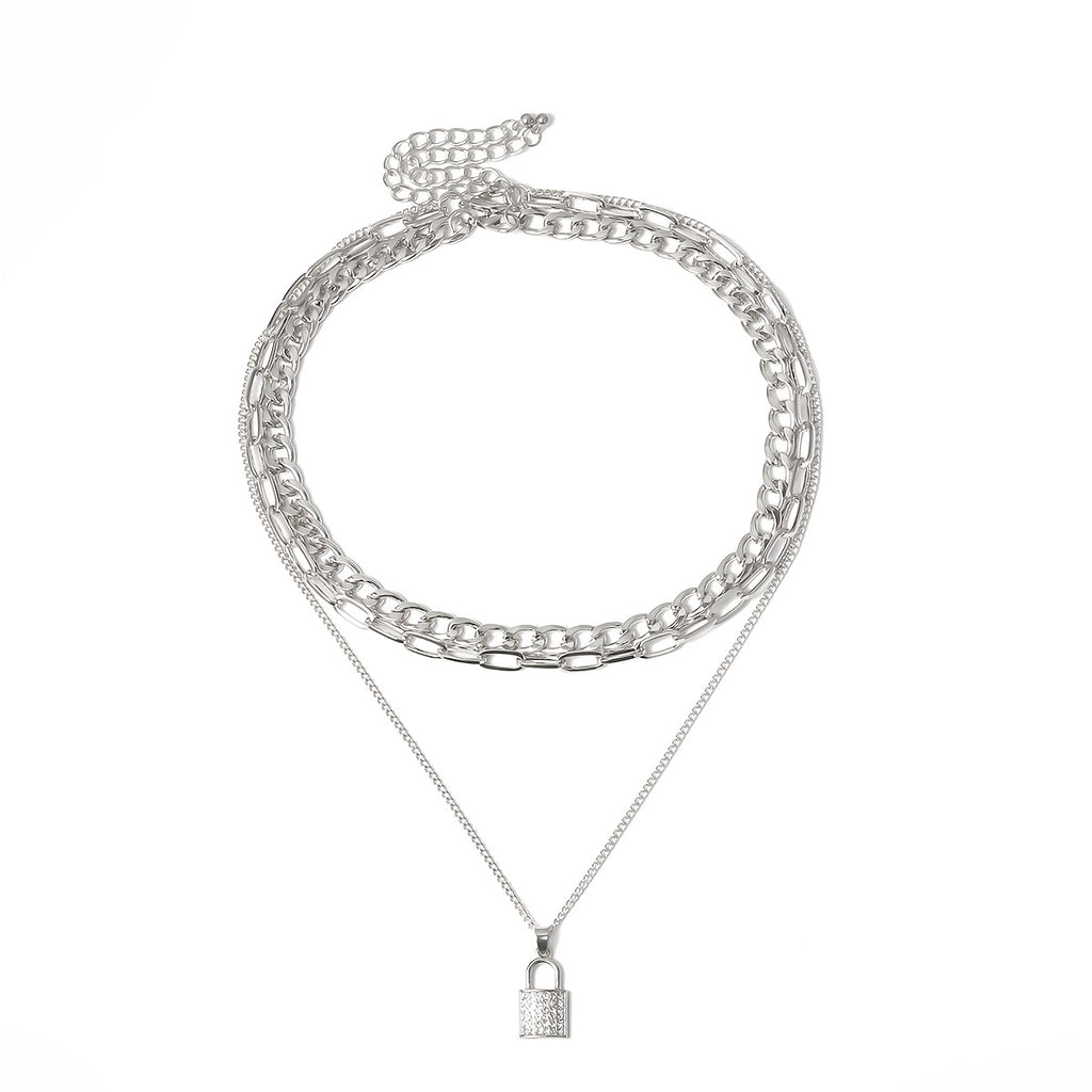 Gorgeous Women's Metal Chain Rhinestone Lock Pendant Chain Necklace Set - Birthstone Bling!