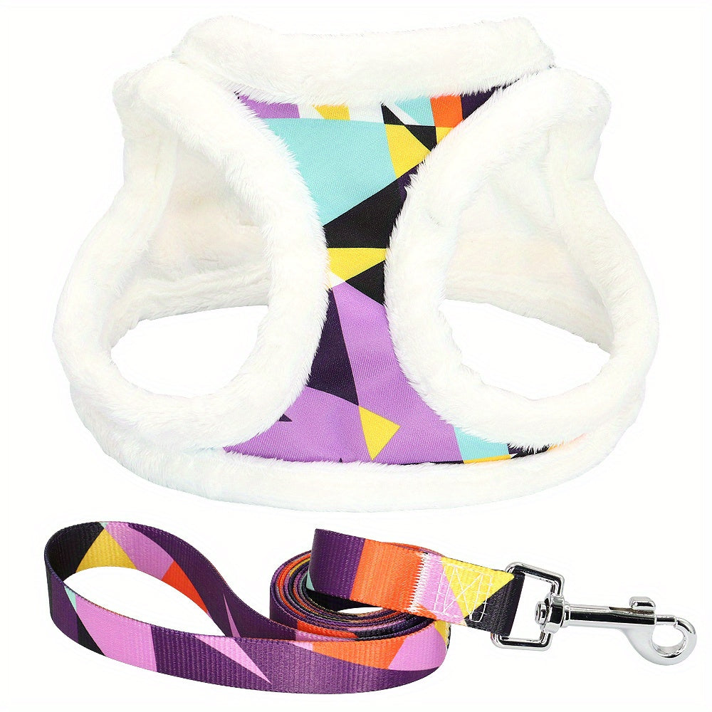 Colorful Printing Dog Harness Set, Soft Comfortable Fleece Lining Adjustable Dog Harness Set For Small And Medium Dogs