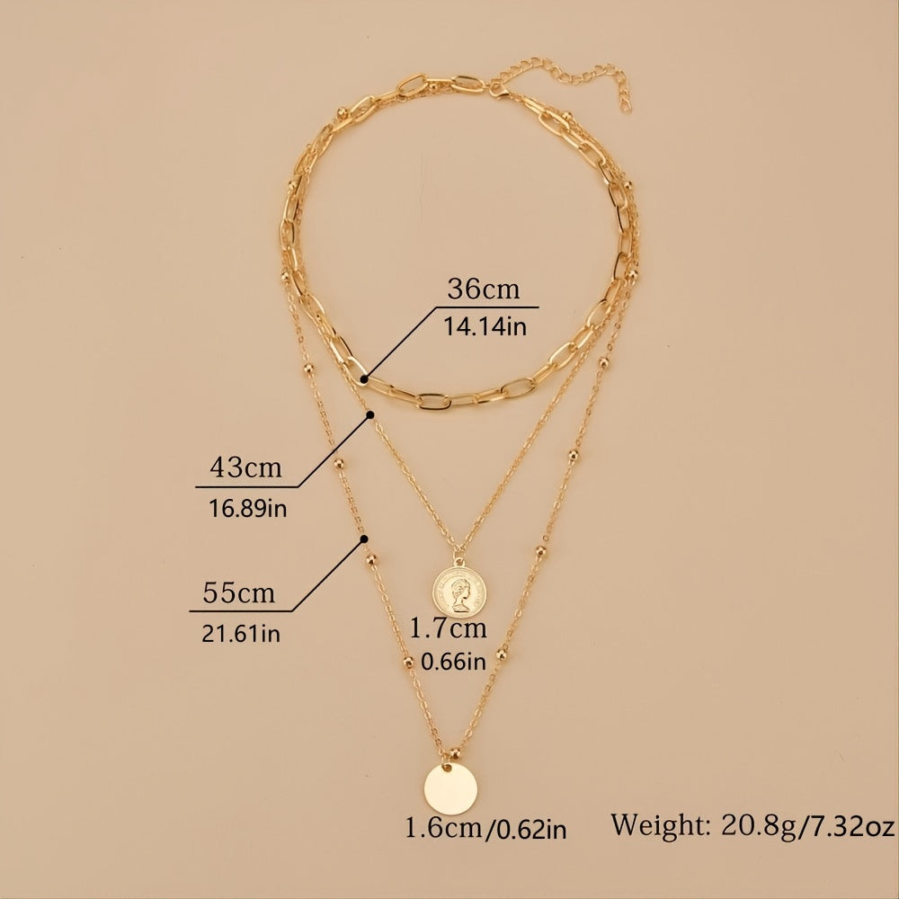 Elevate Your Style with our Vintage Coin Pendant Necklace - Three Layers of Stackable Chains for Women and Girls - Perfect for Holidays