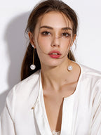 FN Artificial Pearl Long Earrings Sweet Tassel Chains Ear Clips  LOJS133