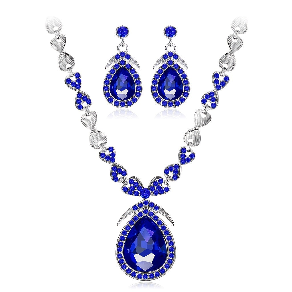 Elegant Crystal Water Drop Jewelry Set for Party and Prom