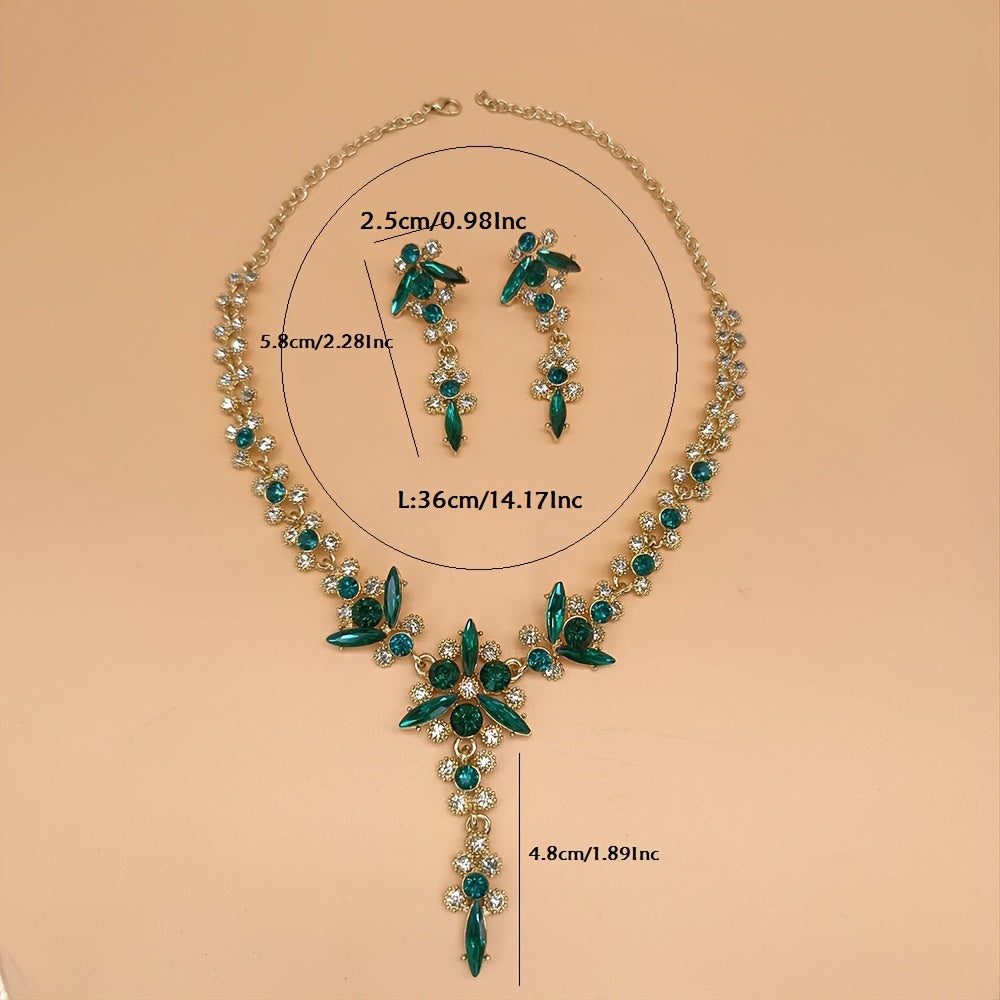 Romantic Flower Earrings Necklace Jewelry Set Gorgeous Zircon For Women Girls Bride
