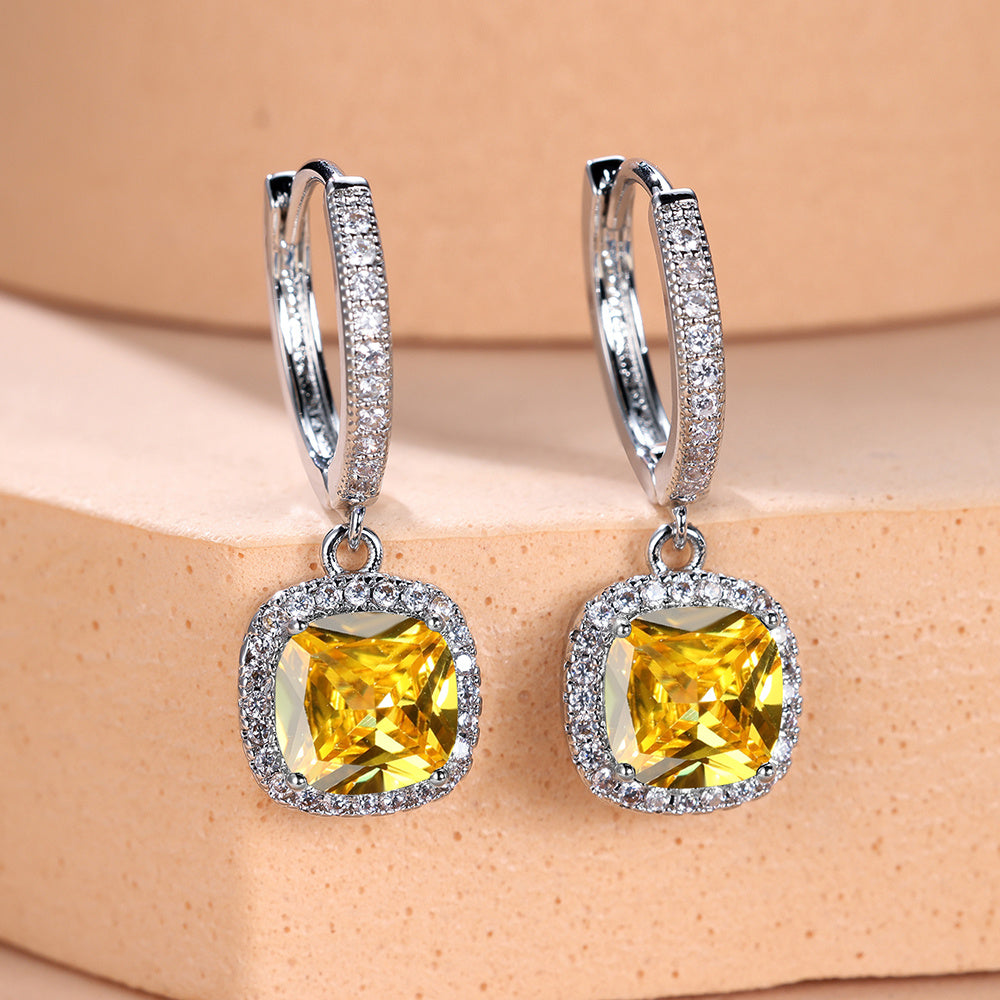 Square Shape Shiny Zircon Decor Dangle Earrings Bohemian Simple Style Copper Jewelry Trendy Female Ornaments