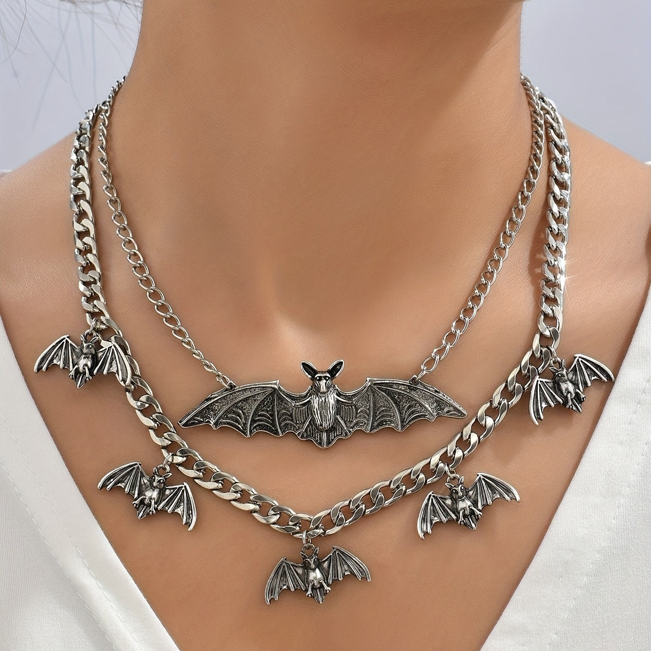 1pc Necklace / Bracelet Vintage Jewelry Set Trendy Bate Shape Double Layer Design Perfect Decor For Halloween Match Daily Outfits Party Accessories