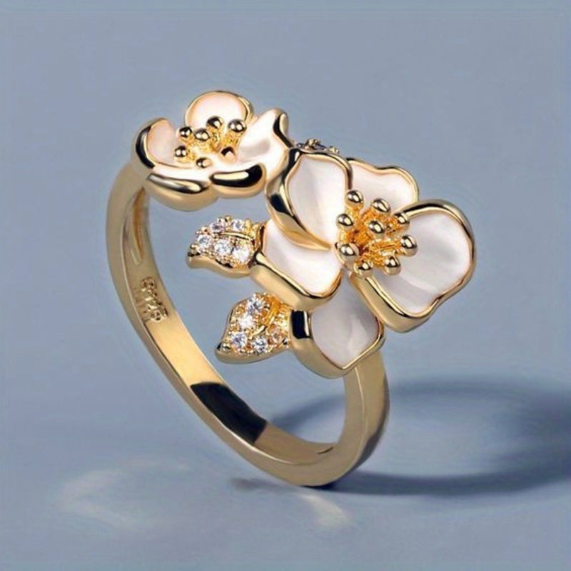 Trendy Flower Ring Inlaid Zircon 18k Gold Plated Cute Decor For Female Engagement Wedding Jewelry Evening Party Decor