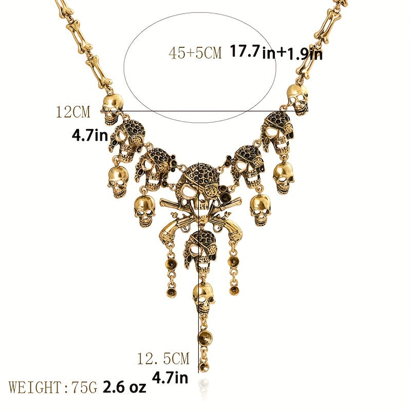 Vintage Skull Necklace: Punk Style Sweater Chain for Halloween Holiday Jewelry Accessories