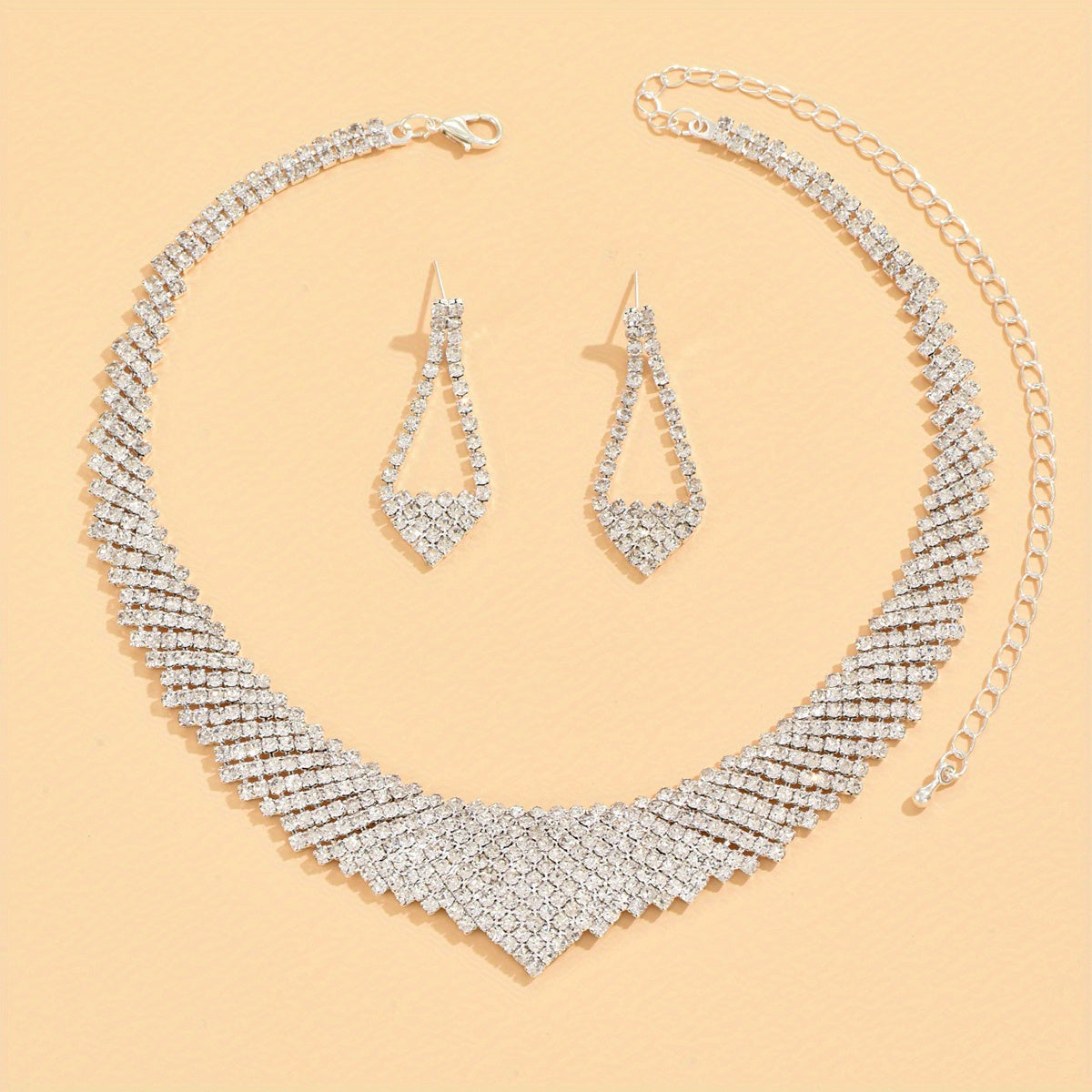 Elegant Rhinestone Necklace and Earrings Set for Women - Perfect for Dressy and Casual Occasions
