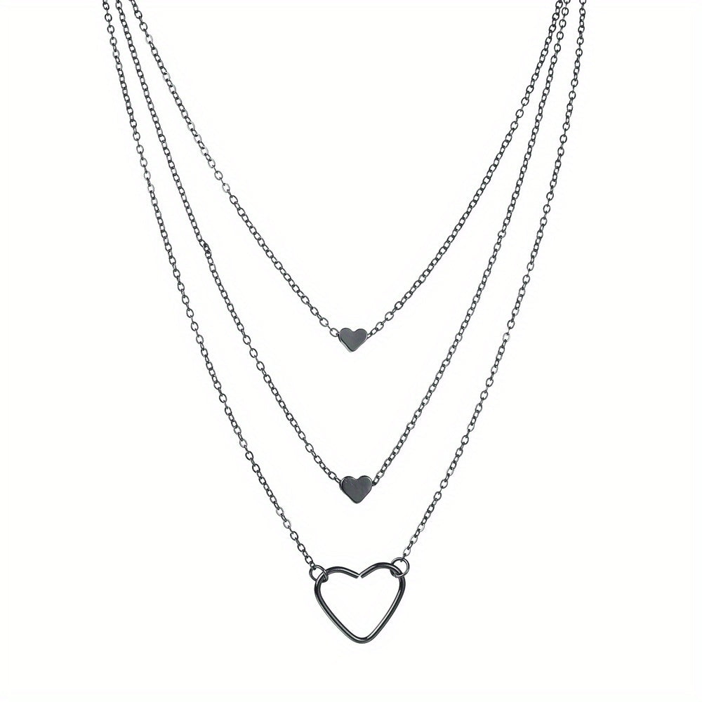 Stylish Alloy Heart Pendant Multilayer Stacking Ladies Necklace Jewelry Gift