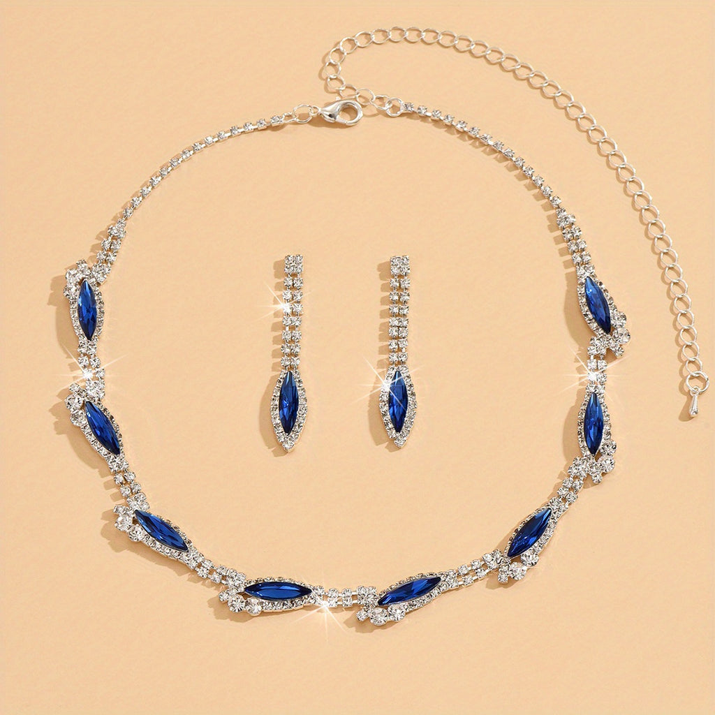 3pcs Earrings Plus Necklace Elegant Jewelry Set Silver Plated Inlaid Rhinestone Evening Party Cocktail Party Decor Perfect Anniversary Gift For Her