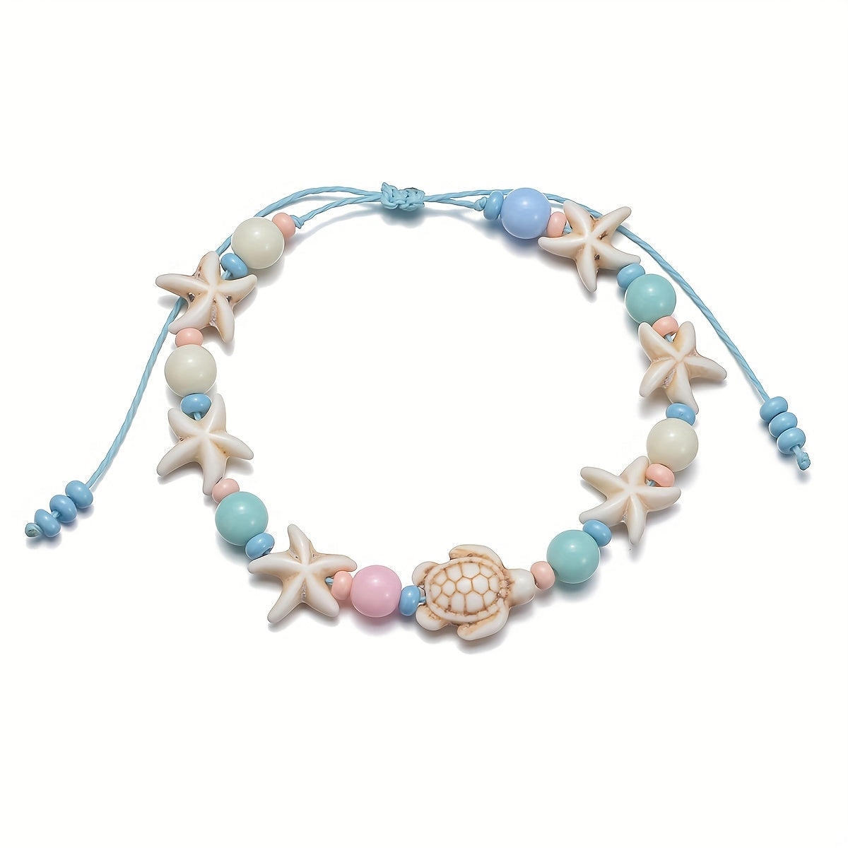 Turtle Starfish Shape Beads Beaded Anklet Boho Ocean Style Waterproof Wax Thread Ankle Bracelet