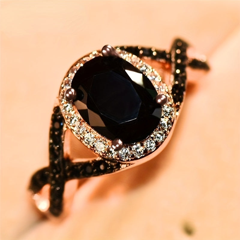 Make a Statement with our Exquisite Large Oval Stone Black Zircon Women's Wedding Band - Perfect for Bridal Engagement and Everyday Wear!