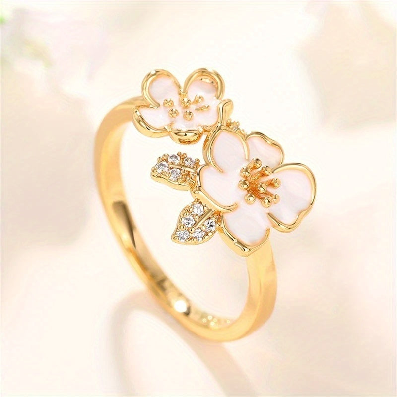 Trendy Flower Ring Inlaid Zircon 18k Gold Plated Cute Decor For Female Engagement Wedding Jewelry Evening Party Decor