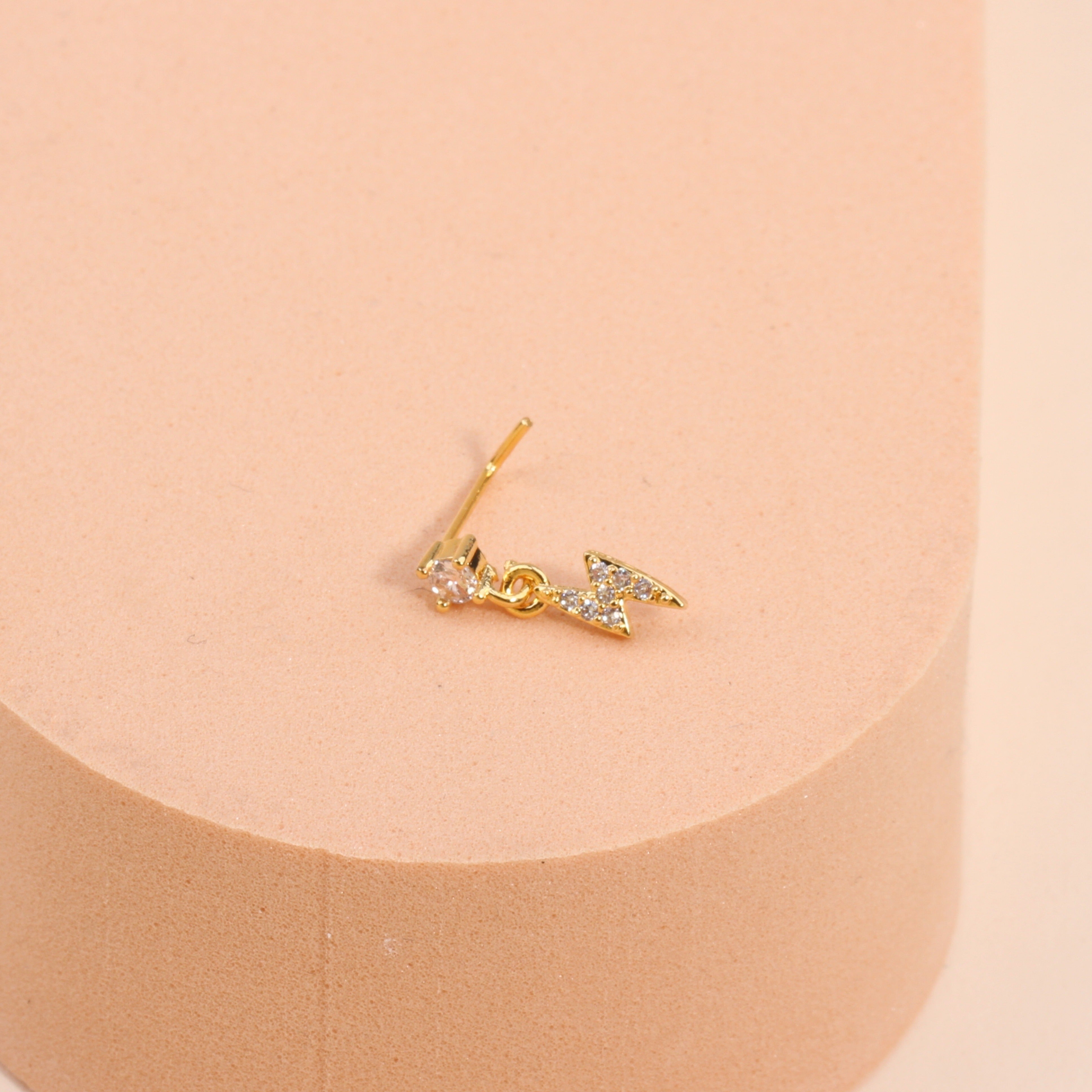 Mini Lightning Shape Pendant Nose Nail Inlaid Shiny Zircon L-Shaped Ear Cartilage Piercing Body Jewelry