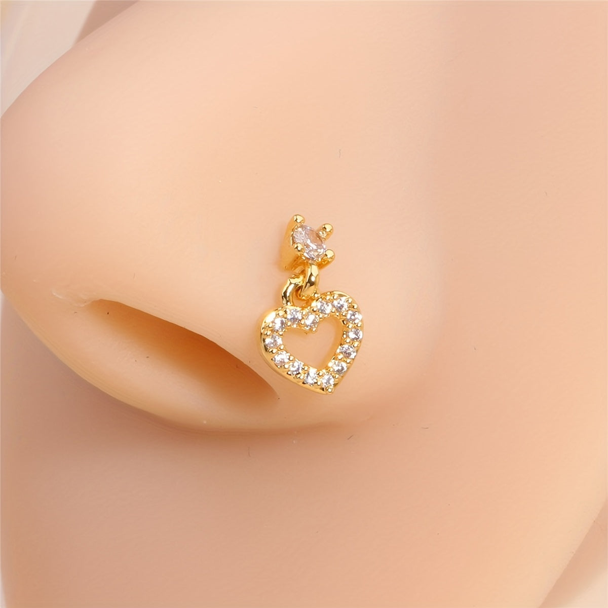 Hollow Love Heart Pendant Nose Stud Ring Inlaid Shiny Zircon For Women Body Piercing Jewelry