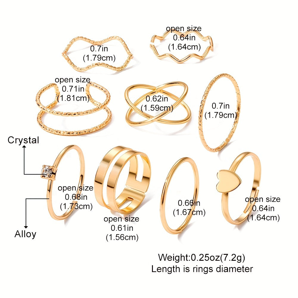 Complete Your Look with our Exquisite Geometric Ring Set - Inlaid with Shiny Rhinestones and Hip Hop Style Finger Jewelry Decor
