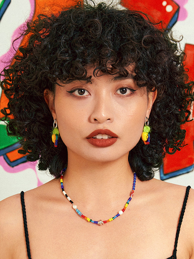LB Hand Crochet  "Rainbow Smiley Heart" Earrings LOJL89