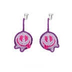 LB Hand Crochet "Funny Smiling Face" Earrings Long Ear Clip LOJL100