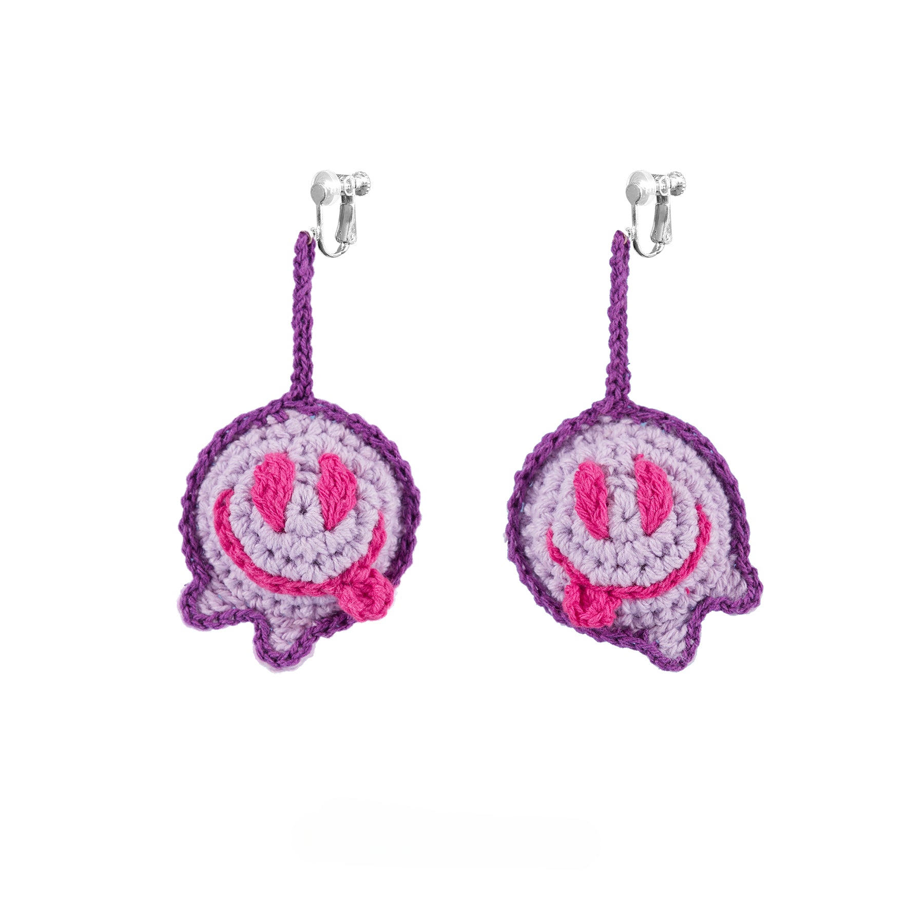 LB Hand Crochet "Funny Smiling Face" Earrings Long Ear Clip LOJL100