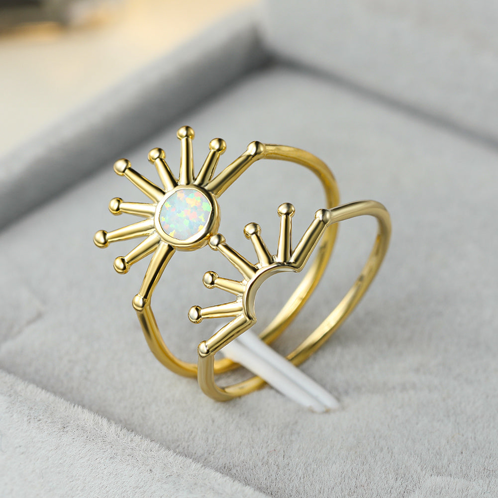 Gorgeous 18K Gold Plated Opal Sun Ring - Perfect for Weddings, Engagements & Gifts!