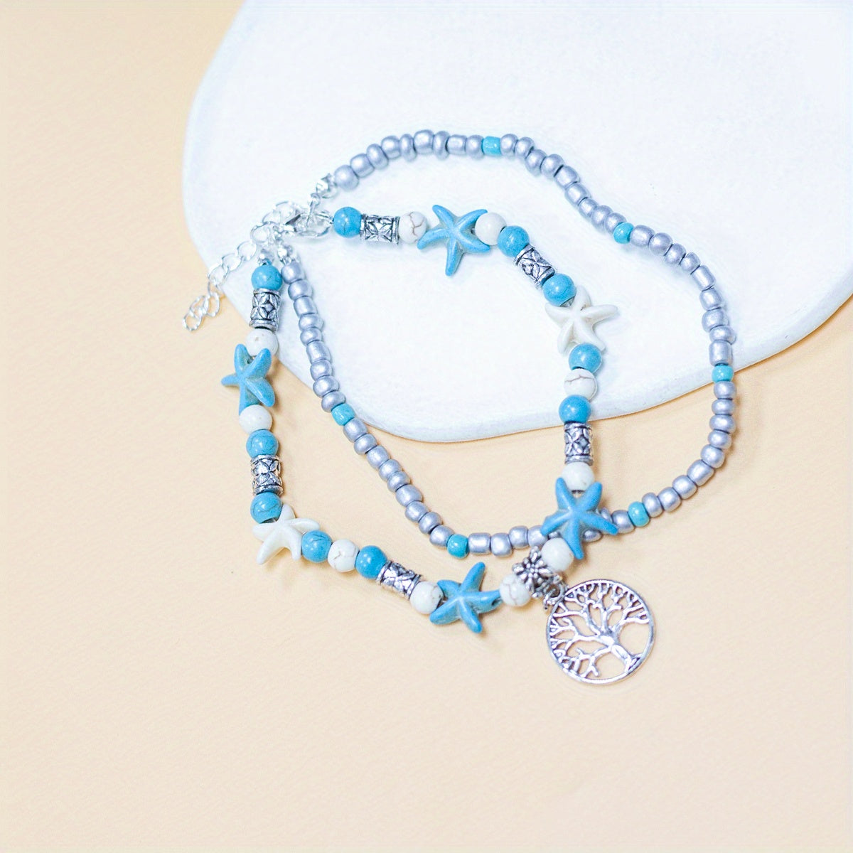 Add a Touch of Beachy Charm with our Colorful Beaded Anklet Chain - Featuring Starfish and Turtle Charms, Adjustable Size, Perfect for Women and Girls