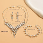 Elegant Bridal Rhinestone Jewelry Set - V-Shape Charm Necklace and Dangle Earrings for Women and Girls