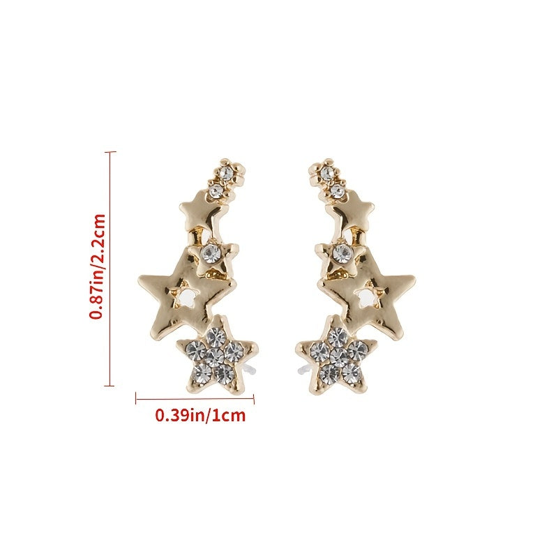 Star Shape Stud Earrings Inlaid Shiny Rhinestones Elegant Ear Jewelry Decorations For Women & Girls