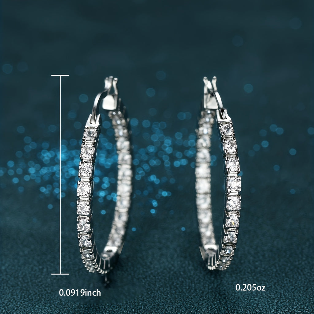 White Color Full Zircon Simple Big Circle Hoop Earrings 18K Gold Plated Accessories For Women Girls