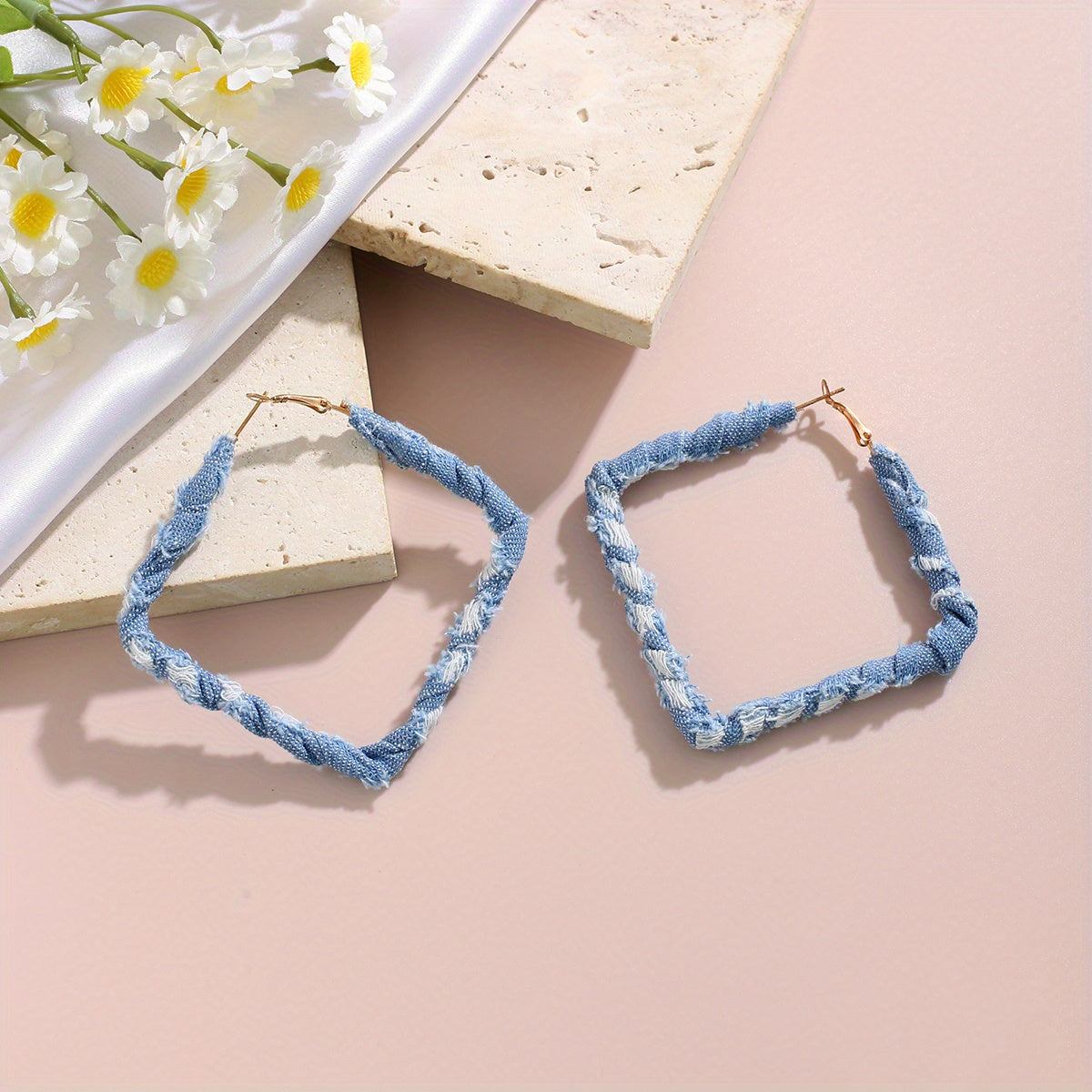 Heart Shape Denim Earrings Vocation Western Style Zinc Alloy Jewelry Creative Gift For Women Girls Daily Casual