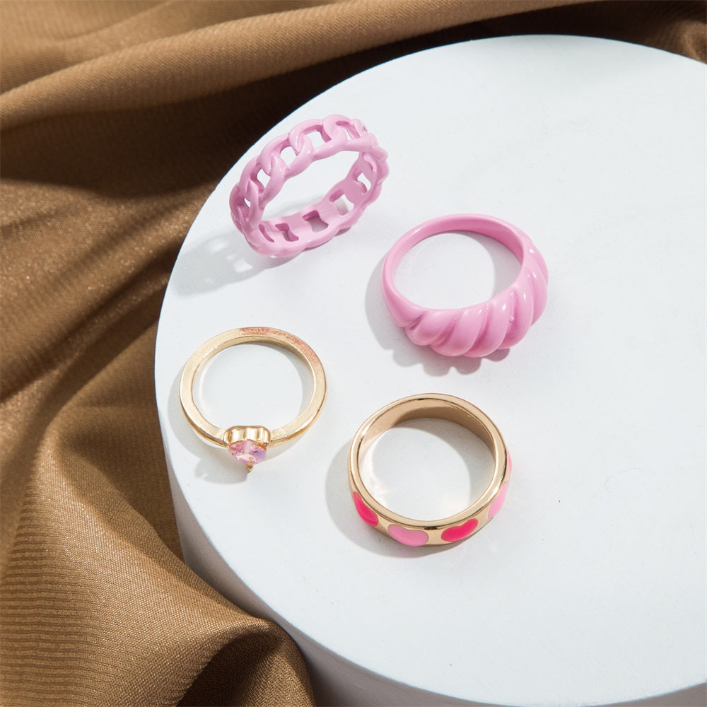 Pink Heart Rhinestone Ring 4pack