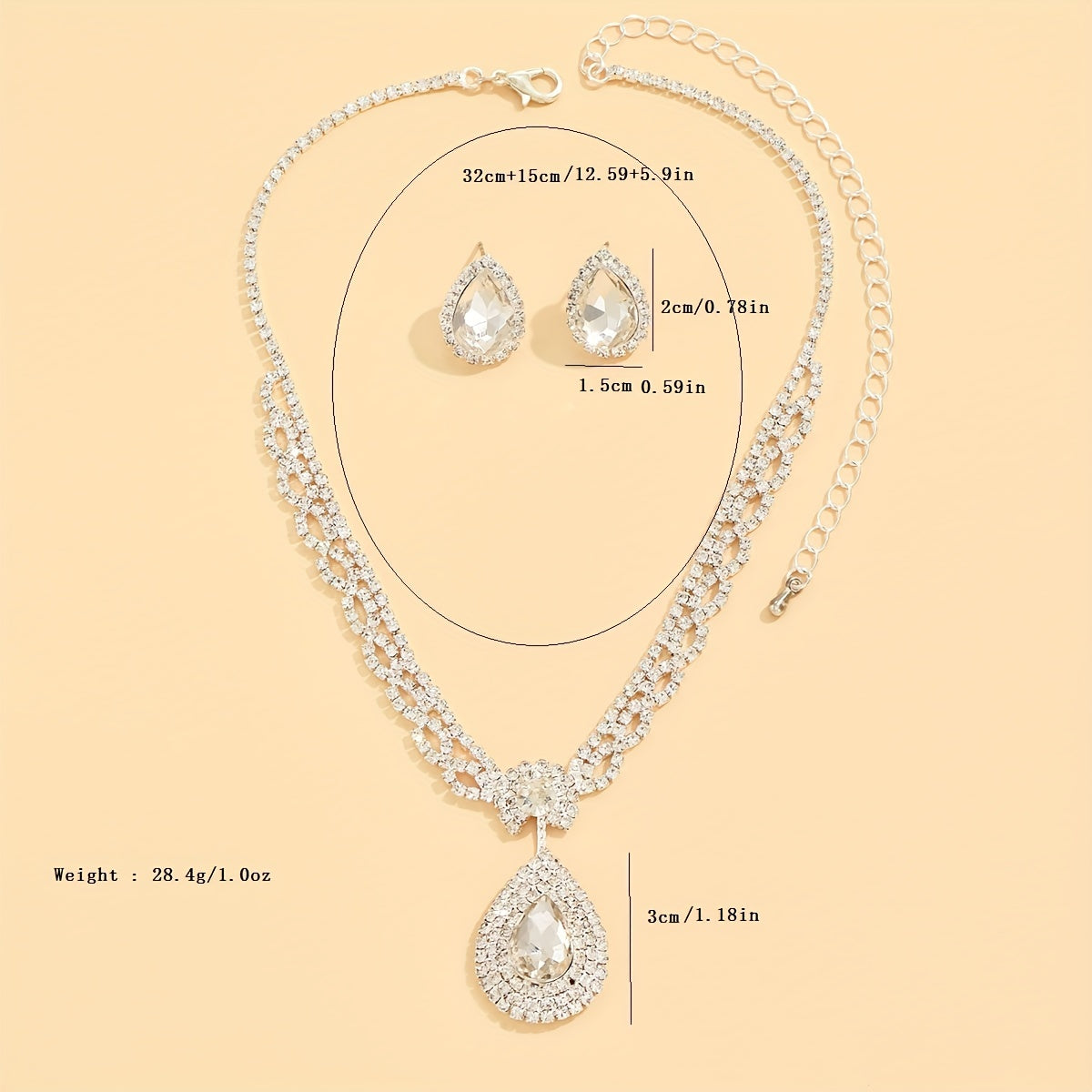 Water Drop Shape Jewelry Set With Pendant Necklace & Drop Earrings Inlaid Shiny Zircon Wedding Dress Women's Accessories