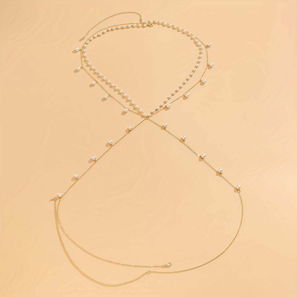 Multilayer Faux Pearls Body Chain Elegant Copper Body Jewelry Accessories