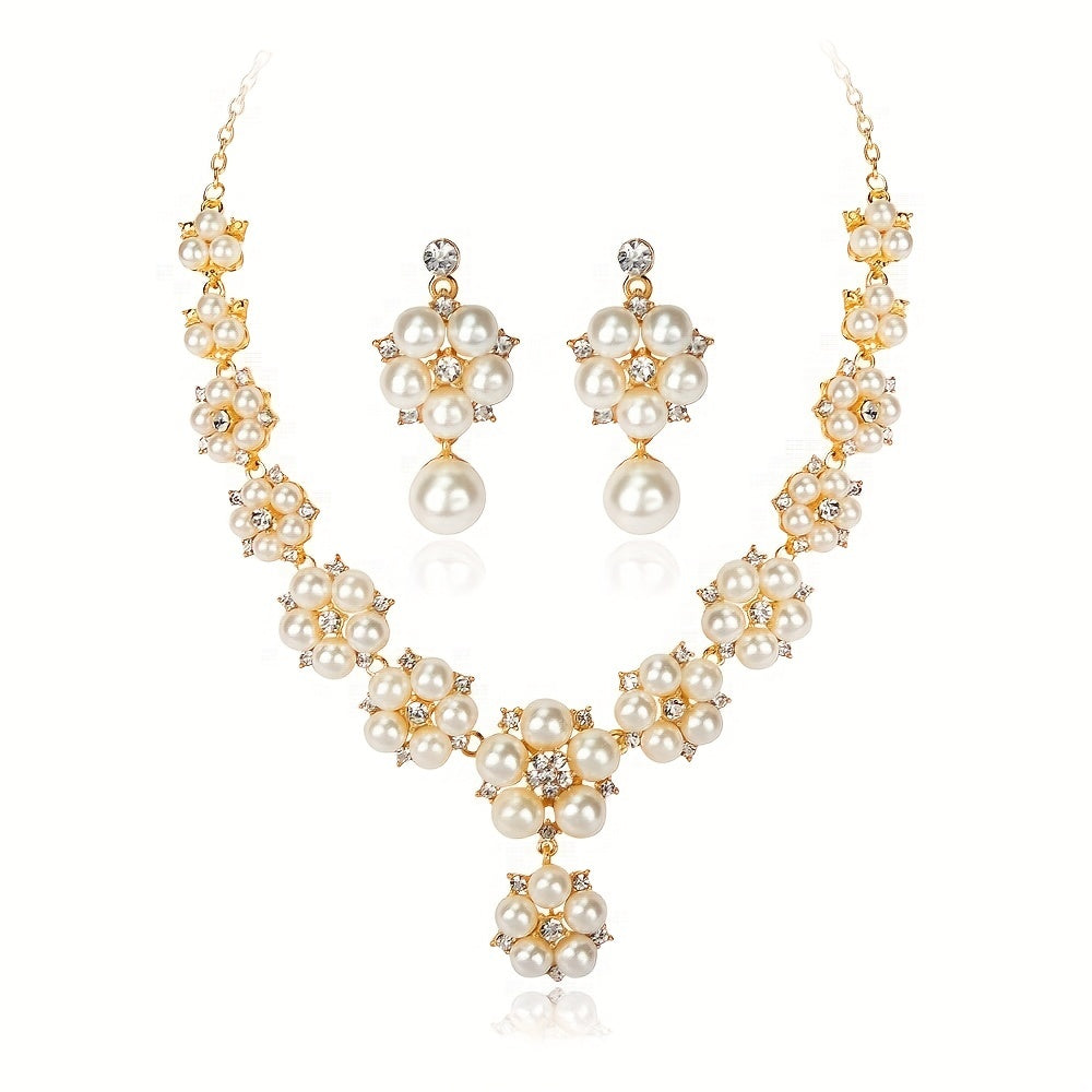 Elegant Baroque Faux Pearl Jewelry Set - 18K Gold Plated for Weddings and Banquets