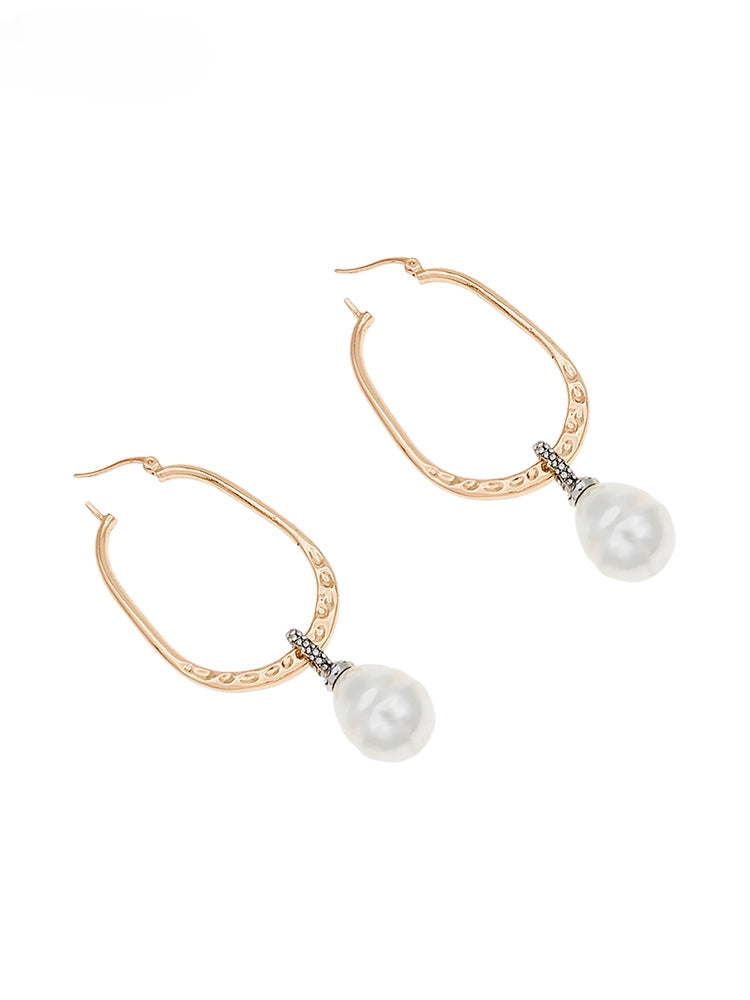 FN Artificial Pearl Drop Gold Earrings Studs LOJS110