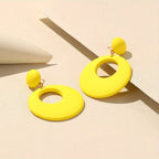 Hollow Circle Design Macaroon Color Dangle Earrings Cute Minimalist Style Acrylic Jewelry Delicate Female Gift