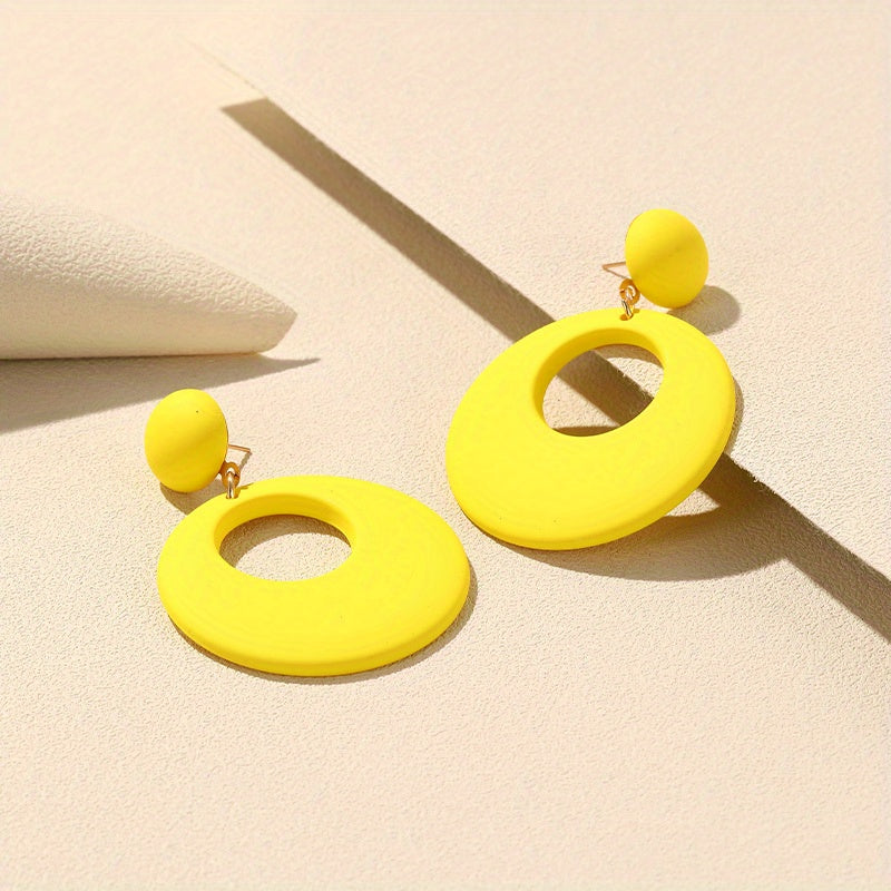 Hollow Circle Design Macaroon Color Dangle Earrings Cute Minimalist Style Acrylic Jewelry Delicate Female Gift