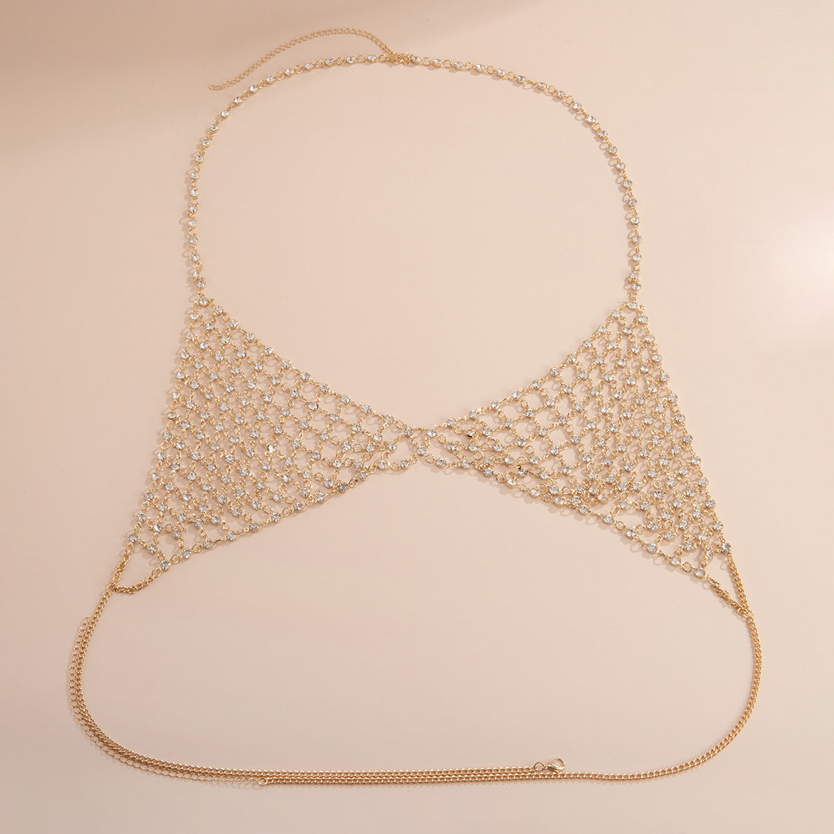 Ladies Sexy Inlaid Rhinestone Bikini Mesh Chest Chain Body Chain