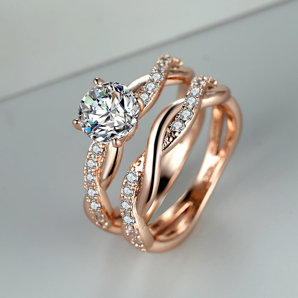 Beautiful 18K Gold Plated Twist Design Zircon Ring Set - Perfect Gift for Women & Girls!