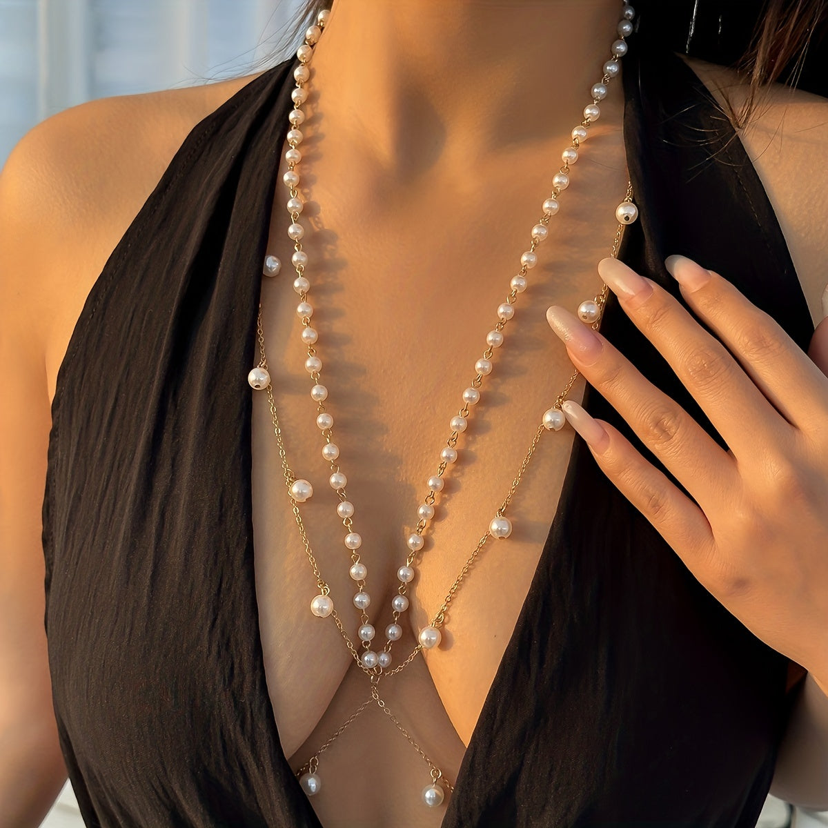 Elevate Your Look with This Elegant Copper Body Chain & Faux Pearls Body Jewelry