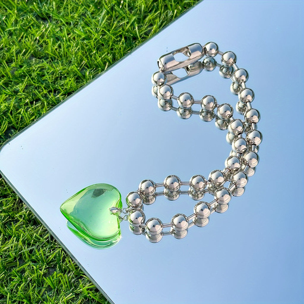 Gorgeous Silvery Round Bead Chain Love Pendant Necklace - Perfect Gift for Women and Girls!