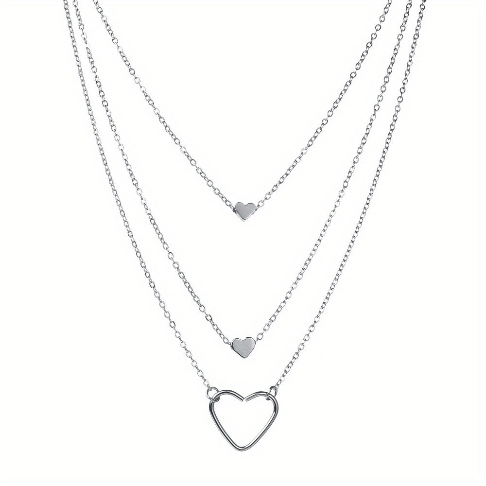 Stylish Alloy Heart Pendant Multilayer Stacking Ladies Necklace Jewelry Gift