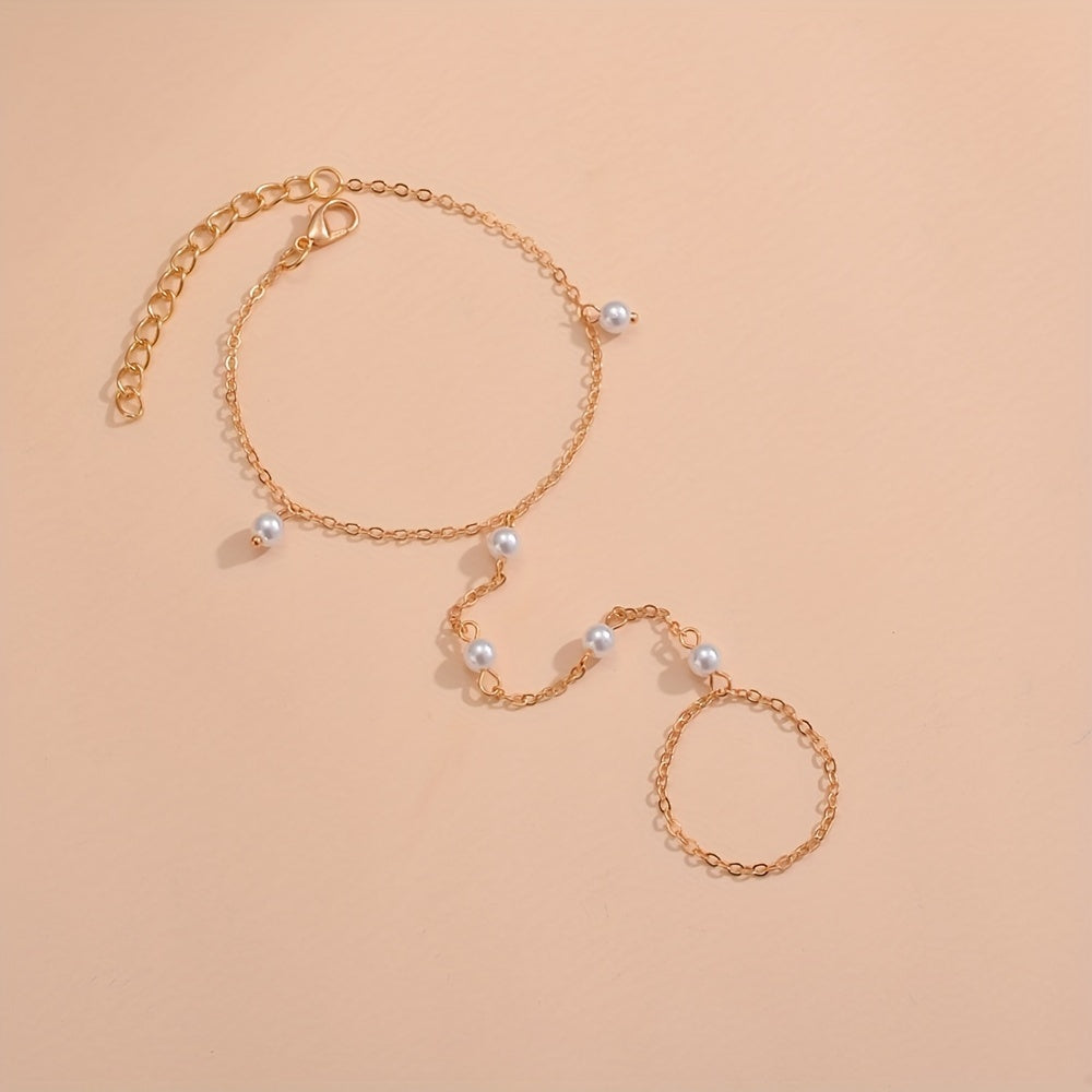 Stylish Trendy Mittens Faux Pearl Alloy Bracelet Female Accessories