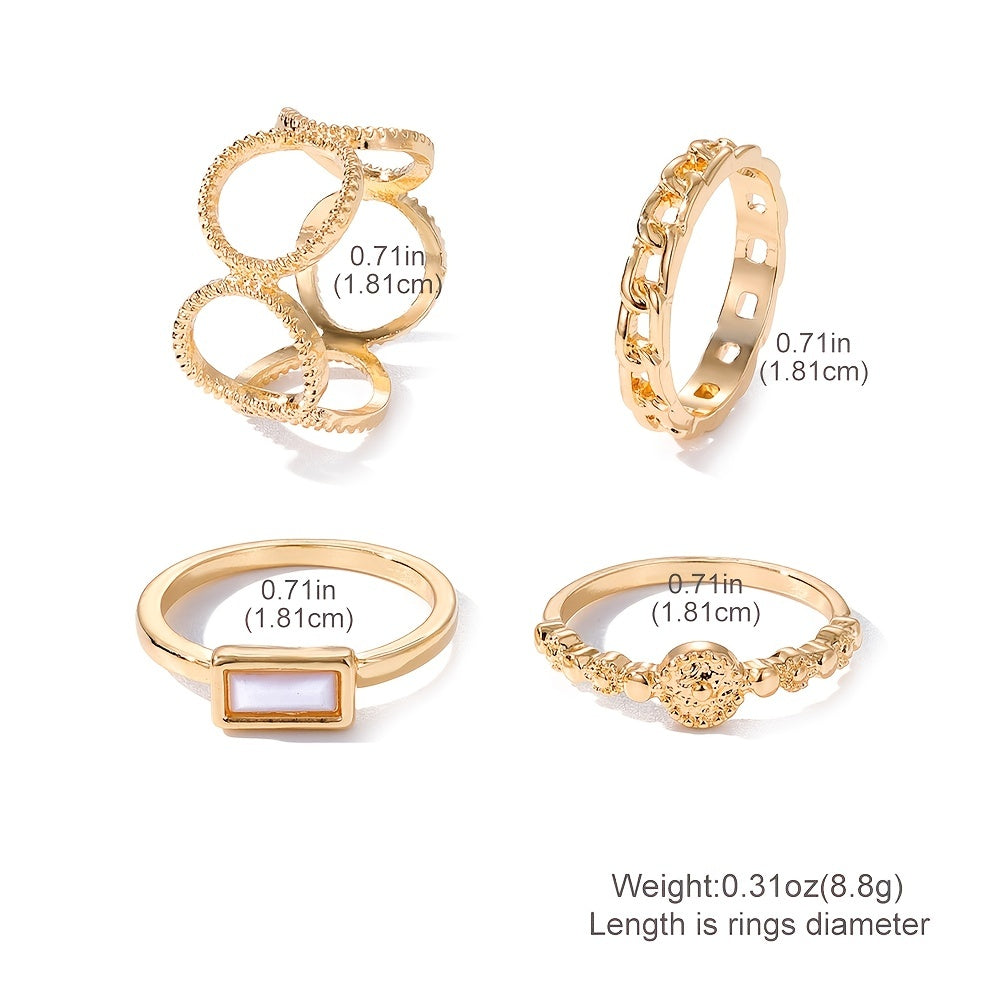 4pcs Golden Twist Ring Set Women Jewelry Decor Party Birthday Gift